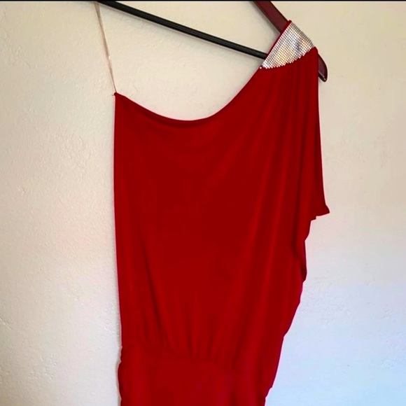 Symphony One Shoulder Red Cocktail Dress - Picture 4 of 9
